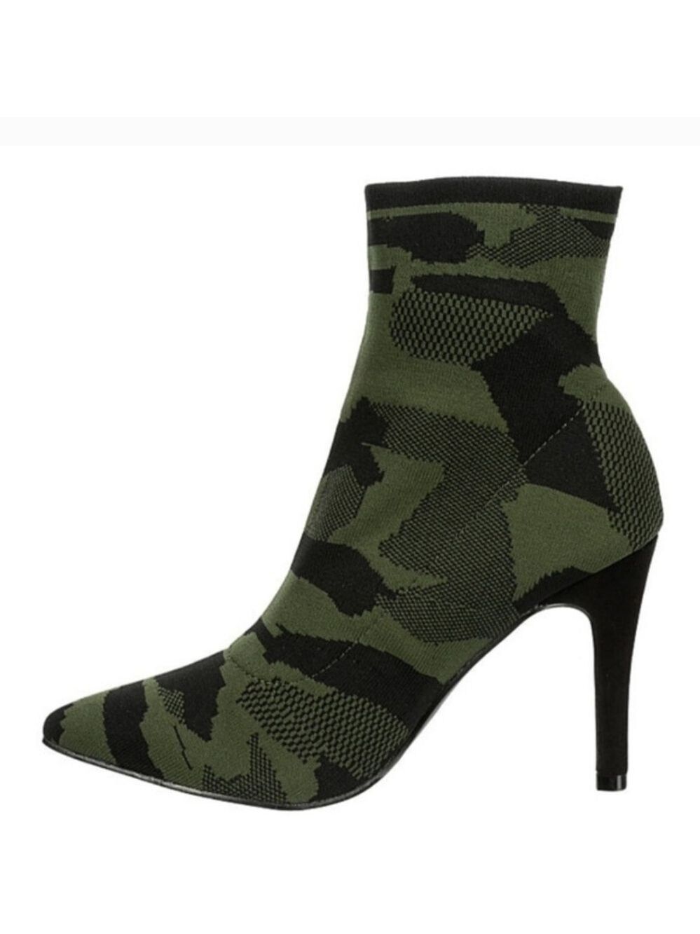 MIA McKinley Point Toe Knit Green Camouflage Stiletto Bootie